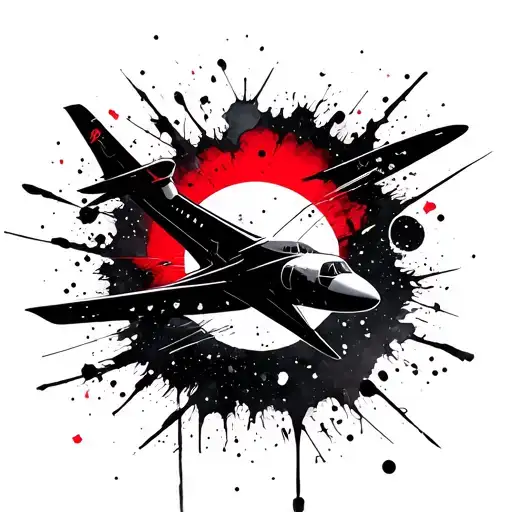 I want a tattoo that is abstract and uses the brush ink technique. The goal is to create one that references space and airplanes. tattoo design idea