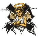 Gangsta cross with angel tattoo design idea