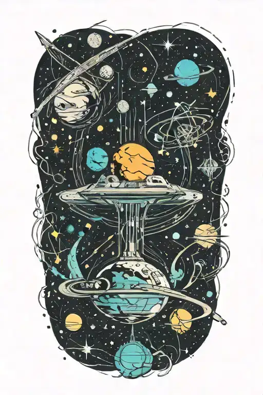 voyager traveling through planets stars and nebulas tattoo design idea