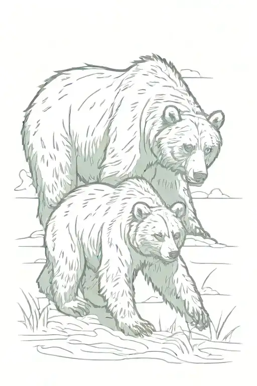 grizzly bear teaching cub to hunt inspired tattoo tattoo design idea