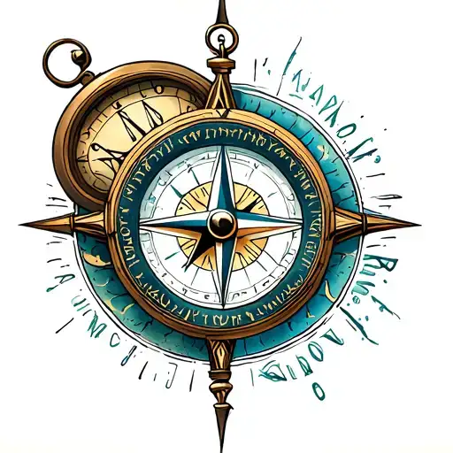 Compass combined with clock tattoo design idea