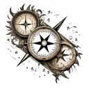 Compass combined with clock tattoo design idea