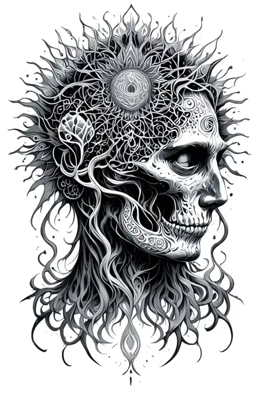 dark psychadelic alex grey style illustration tattoo design idea