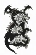 dire wolf, dragon, shark, jaguar , eagle and hunter tattoo design idea