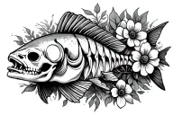 skeleton walleye fish with flowers tattoo design idea