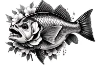 skeleton walleye fish with flowers tattoo design idea