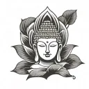 A minimalist Buddha silhouette with a lotus flower crown tattoo design idea