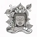 A minimalist Buddha silhouette with a lotus flower crown tattoo design idea