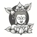 A minimalist Buddha silhouette with a lotus flower crown tattoo design idea