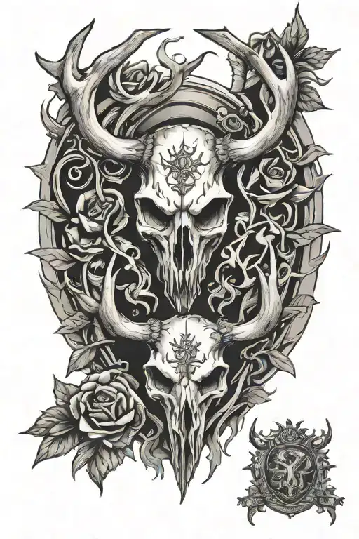 5 deer skulls family crest tattoo design idea
