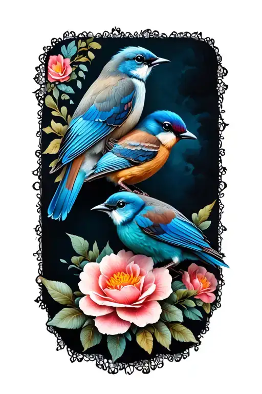 floral lace with birds tattoo design idea