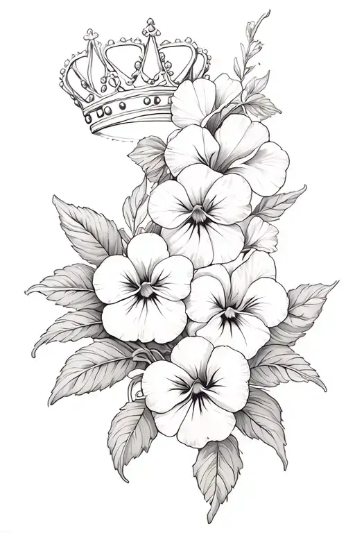 crown and pansies surrounding tattoo design idea