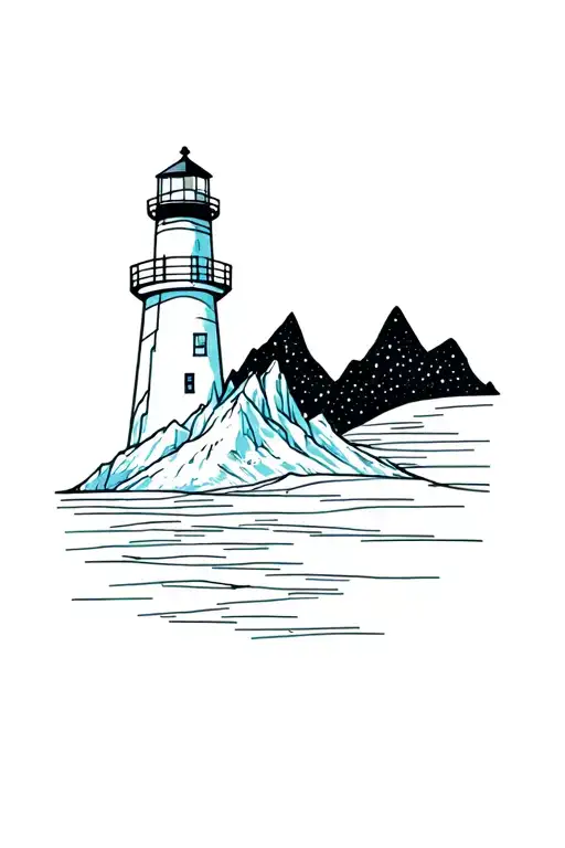 light house glacier northern lights tattoo design idea