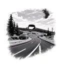 rear view mirror and road tattoo design idea