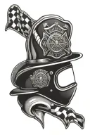 firefighters helmet with racing flags tattoo design idea