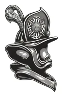 firefighters helmet with racing flags tattoo design idea