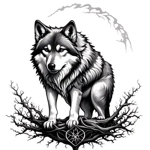 Scottish wolf tree of life intertwined tattoo design idea