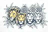 lion family of 4 only heads and flowers tattoo design idea