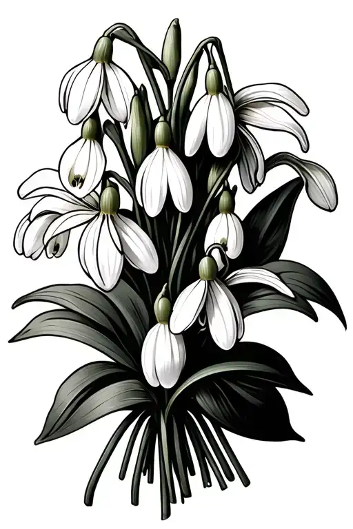 Snowdrop and Lilly of the valley bouquet tied tattoo design idea