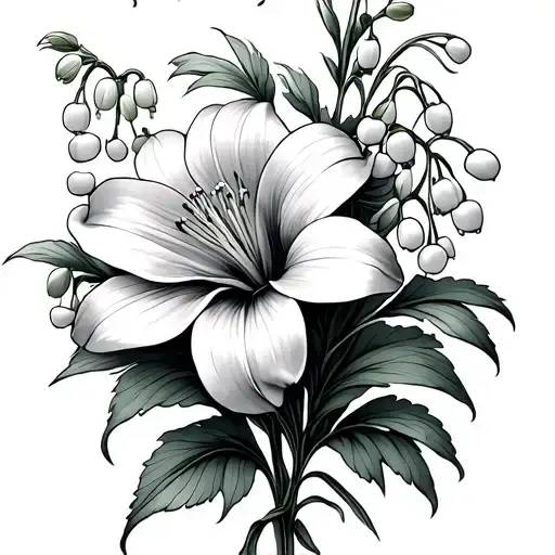 cosmos and lily of the valley flower tattoo design idea