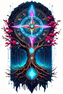 tree with time clock and compass tattoo design idea