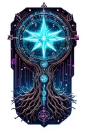 tree with time clock and compass tattoo design idea