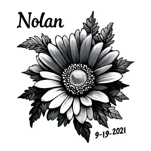"Nolan 9-19-2021" aster flower with leaves tattoo design idea