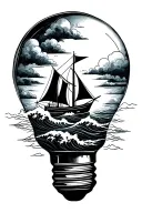 lightbulb with a wave and sail boat inside tattoo design idea