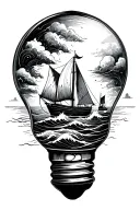 lightbulb with a wave and sail boat inside tattoo design idea