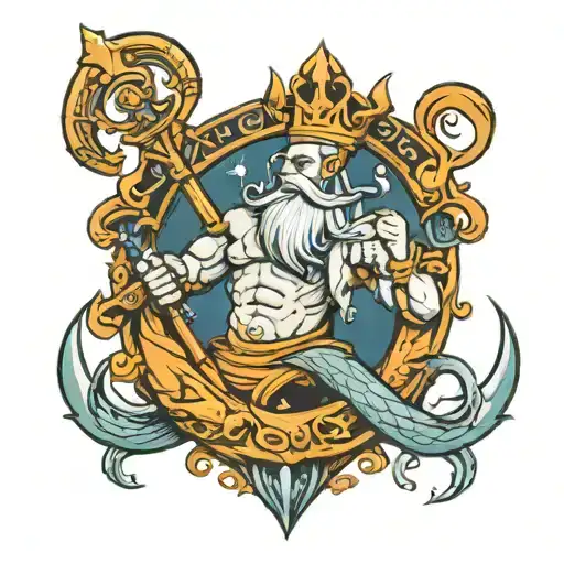 king triton with anchor intertwined tattoo design idea