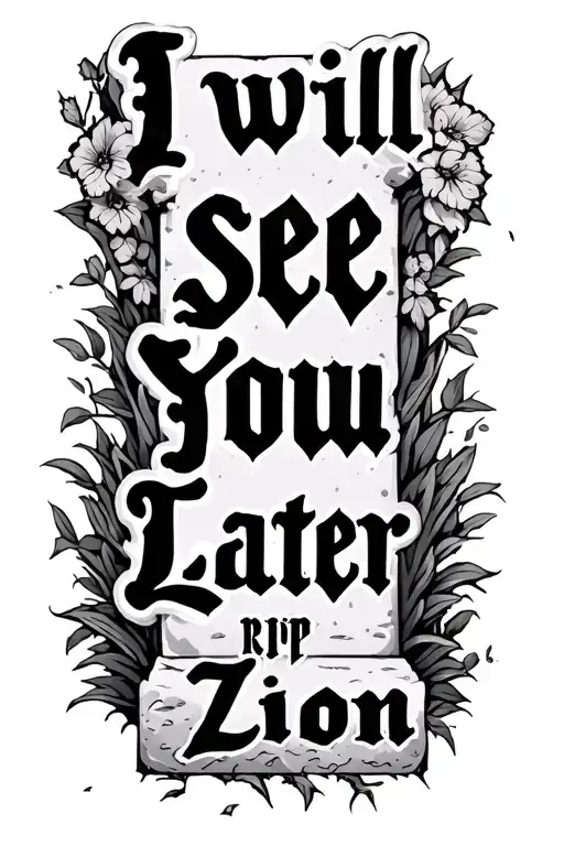 "I will see you later rip Zion" tombstone rip tattoo design idea