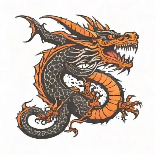 Angry dragon with black and red colors, small orange tattoo design idea