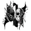 Combine between a picture of a template mask on the left and the cross on the right tattoo design idea