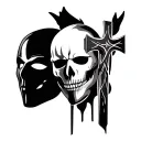 Combine between a picture of a template mask on the left and the cross on the right tattoo design idea