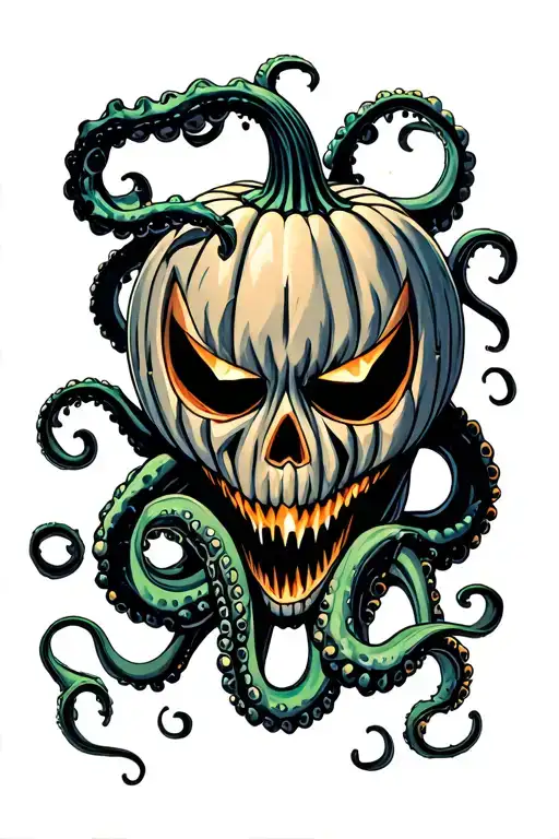 jack o lantern, tentacles, eldritch, deep space tattoo design idea