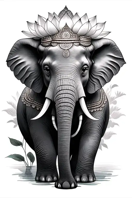 Thai Elephant with lotus flower large tattoo design idea