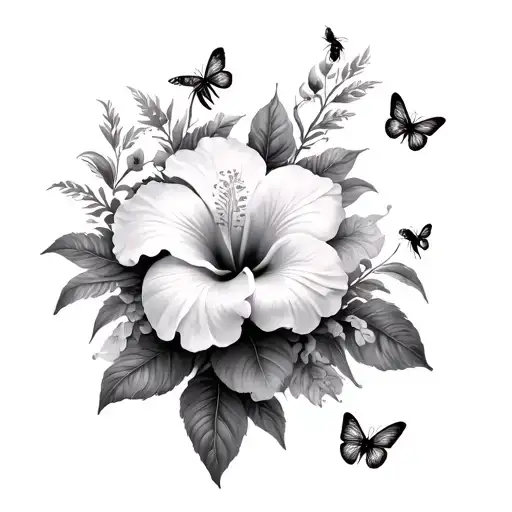  lillie's and hibiscus flower on for arm with bees and small butterflies with a small coi fish black and white and make  tattoo design idea