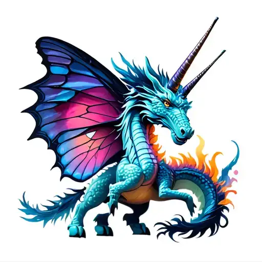 butterfly dragons unicorn ready for war tattoo design idea