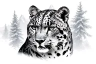 snow leopard mountains tattoo design idea