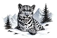 snow leopard mountains tattoo design idea