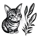 simple fine line 2x2cm tattoo of tabby cat-rabbit hybrid for inner wrist tattoo design idea