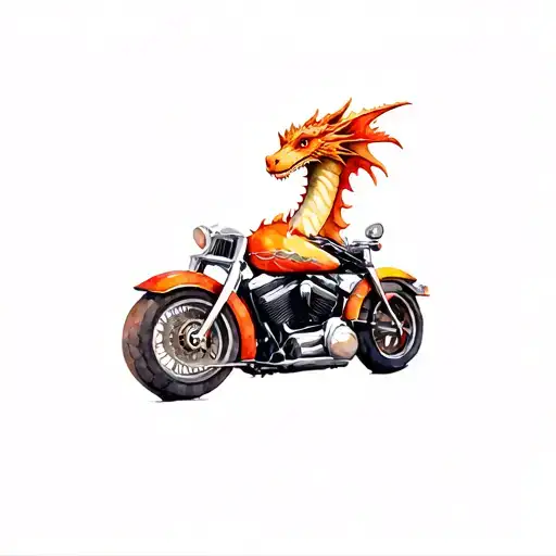 a disney style dragon on a harley davidson motorcycle tattoo design idea