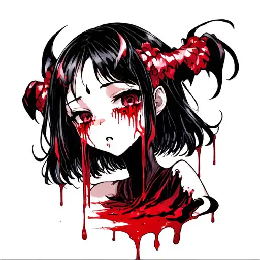 oni girl crying blood tattoo design idea
