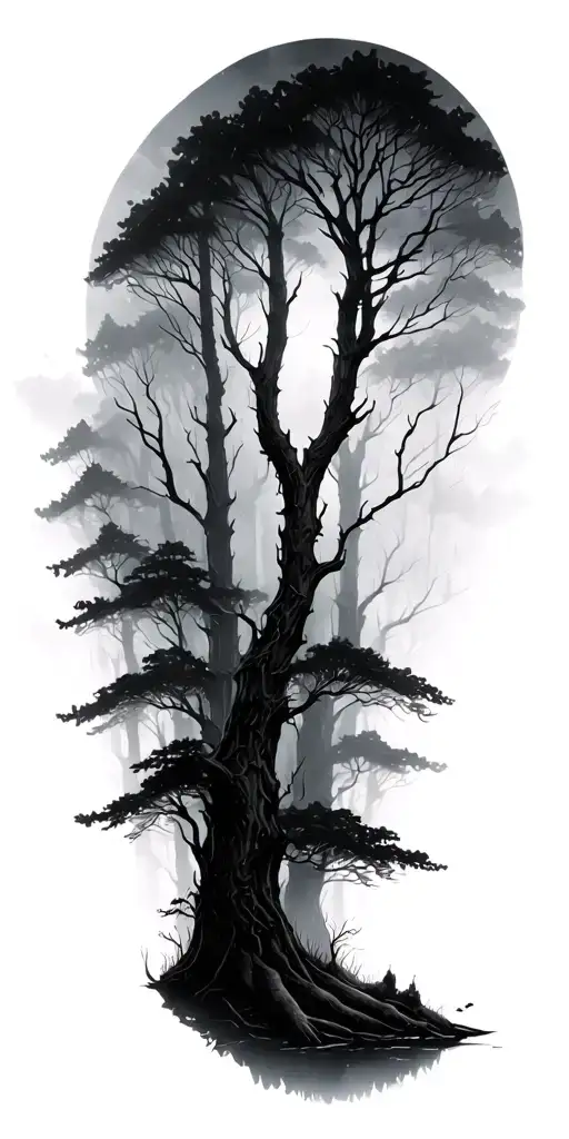 Foggy Forest tattoo design idea