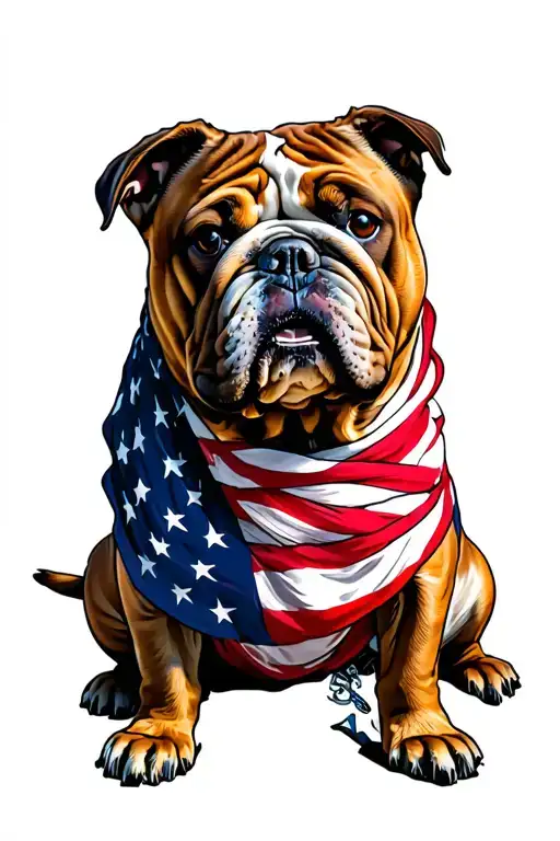 bulldog wrapped up American flag with the army logo tattoo design idea