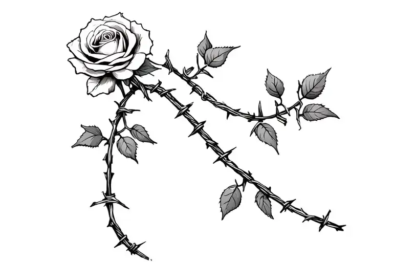a rose vine made of barbed wire wrapping around the whole arm tattoo design idea