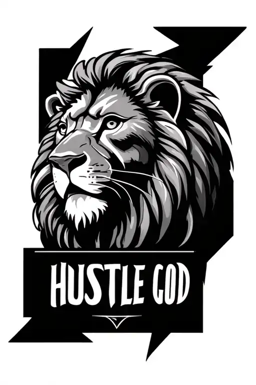 hustle god lion tattoo design idea