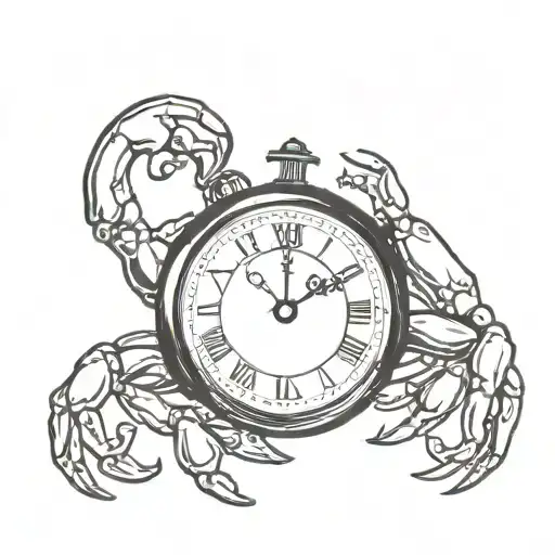 crab hand holding dali melting clock tattoo design idea