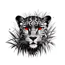 Jaguar face with red eyes coming out of bushes  tattoo design idea