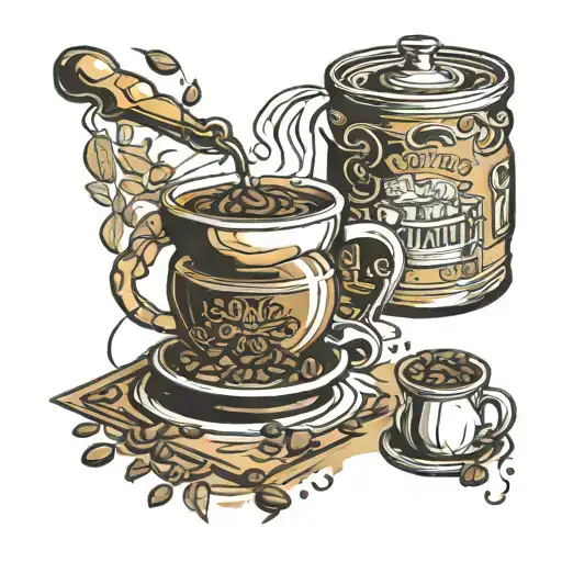 coffee beans and barista brewing coffee tattoo design idea